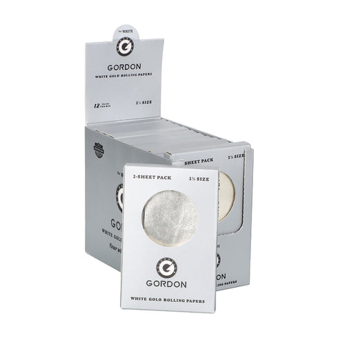 GORDON 24K White Gold Rolling Papers, 1 1/4 Size Organic Rolling Paper, 2 PCS / Pack 12 Packs / Box